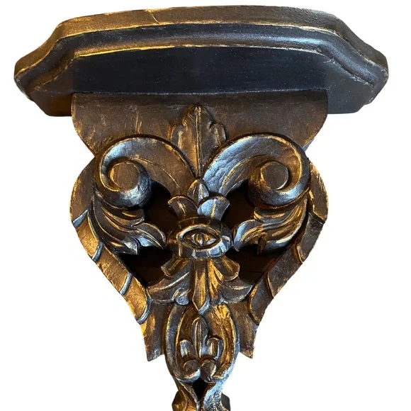 Handcarved Wooden Corbel Antiqued BronzeMetal Gold Highlights- Shelf - Bookend? - Picture 1 of 9